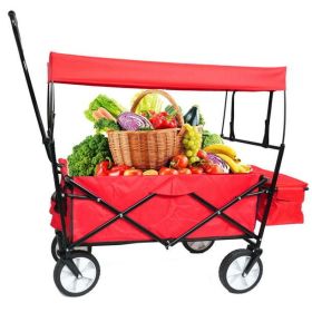 Beach Wagon, Folding Wagon Cart with Drink Holders, Outdoor and Camping, Red
