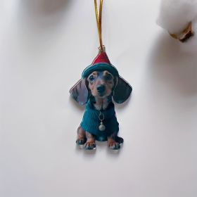 1pc Cute Car Rearview Mirror Decoration Christmas Tree Decoration Pendant Acrylic Flat Christmas Gift Halloween Decoration Backpack Decoration (Style: Mauve Dachshund)