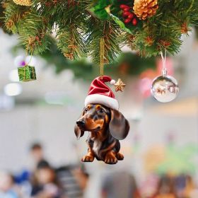 1pc Cute Car Rearview Mirror Decoration Christmas Tree Decoration Pendant Acrylic Flat Christmas Gift Halloween Decoration Backpack Decoration (Style: Red Cap Dachshund)