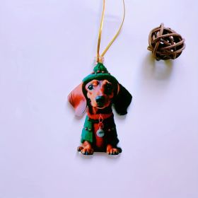 1pc Cute Car Rearview Mirror Decoration Christmas Tree Decoration Pendant Acrylic Flat Christmas Gift Halloween Decoration Backpack Decoration (Style: Green Hat Dachshund)