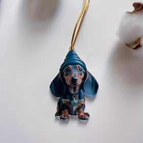 1pc Cute Car Rearview Mirror Decoration Christmas Tree Decoration Pendant Acrylic Flat Christmas Gift Halloween Decoration Backpack Decoration (Style: Purple Hat Dachshund)